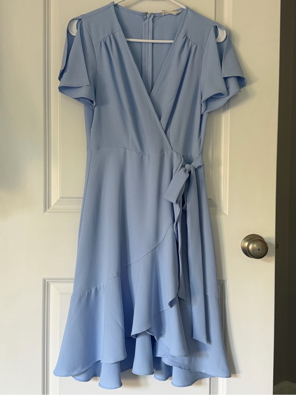 Altar’d State Women’s Light Blue Wrap Dress with Ruffle Hem Size Small